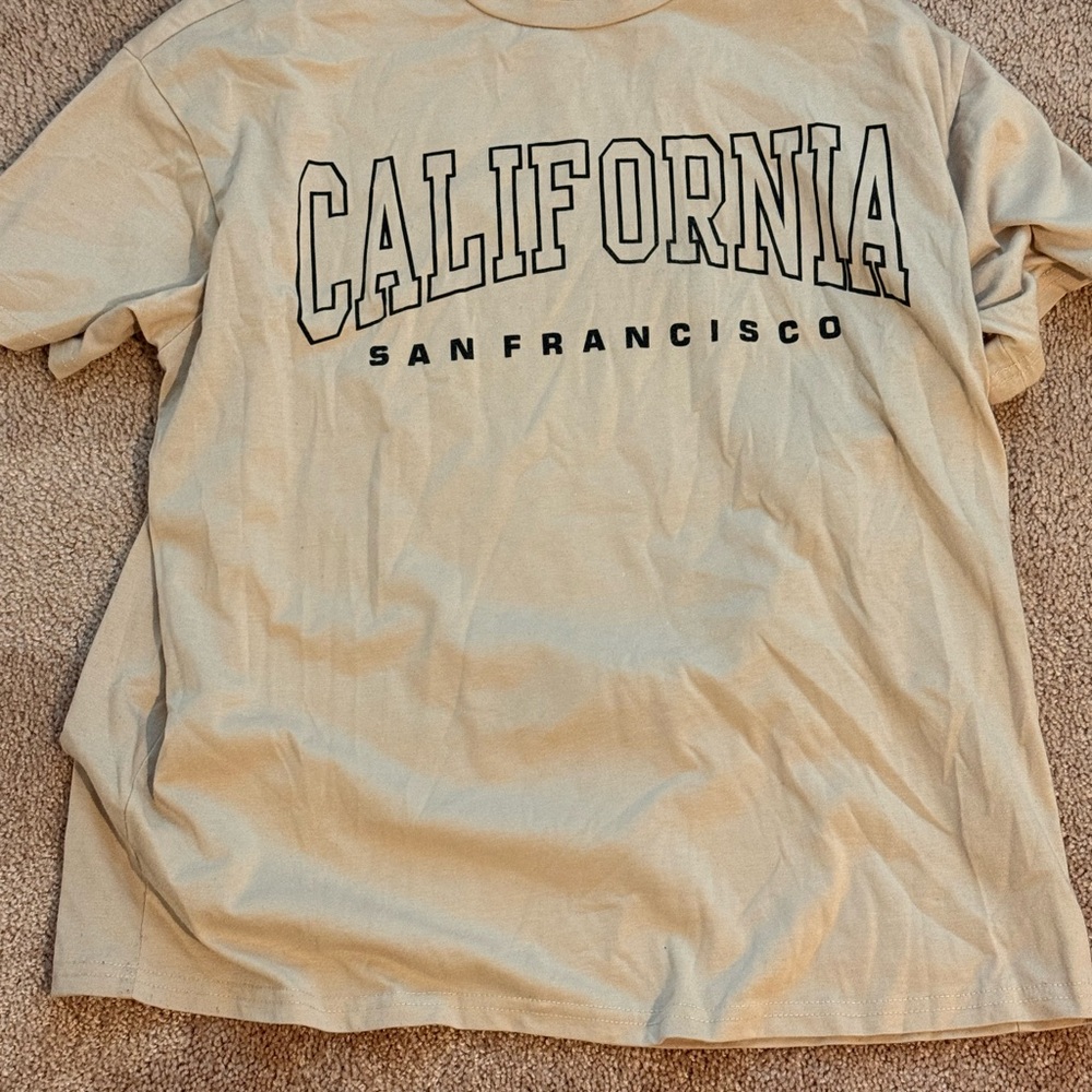 SHEIN Tan Short Sleeve Tee California Print